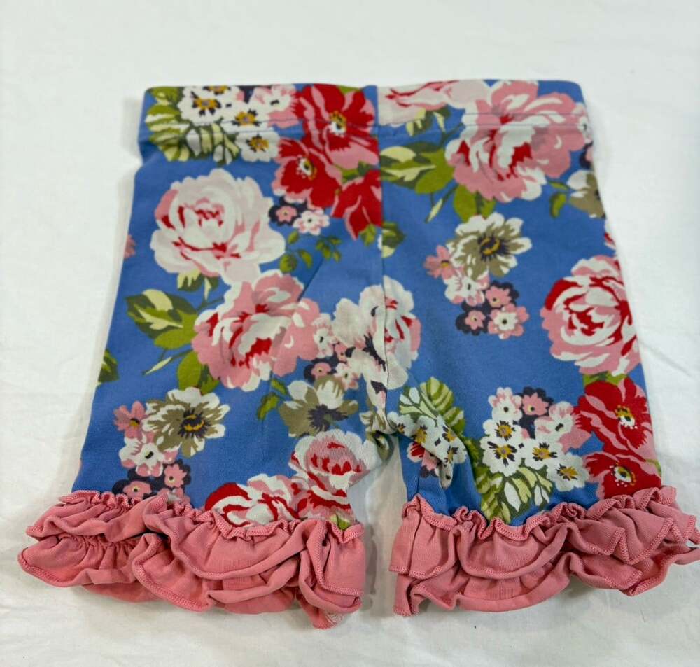 Matilda Jane Girls Size 4 Blue Floral Ruffle Hem Knit Pull-On Shorts